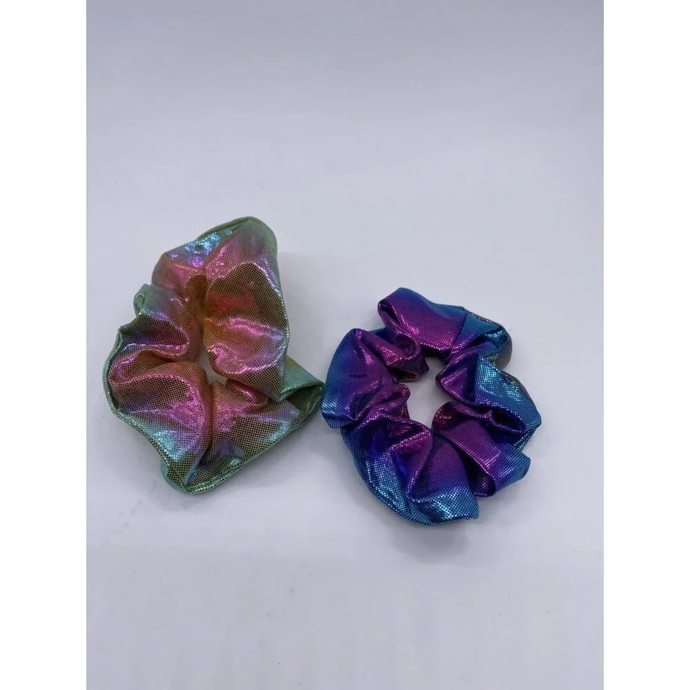 Hues Hair Scrunchie Shiny Multicolor Cloth Fabric 2 Pcs Women's Girls Elastic‎